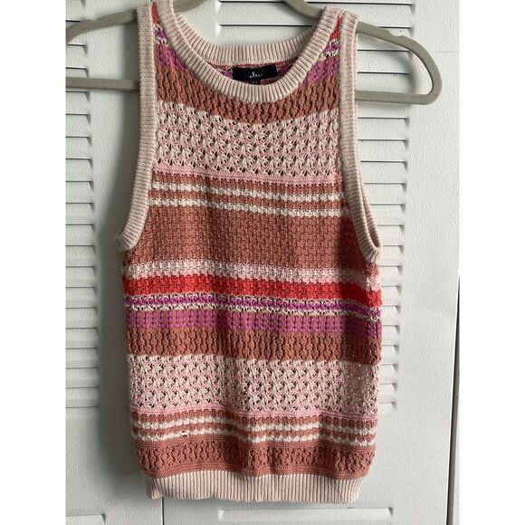 Lulus Tops - Lulus Women’s Striped Crochet Knit Tank Top Small Sz Beige Multicolor Boho Chic